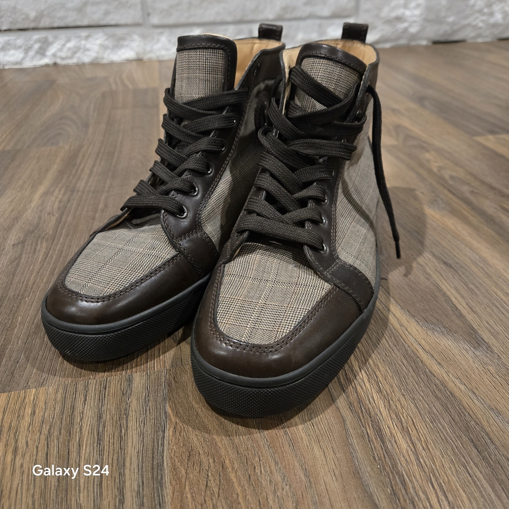 Christian Louboutin Brown Plaid High-Top Sneakers